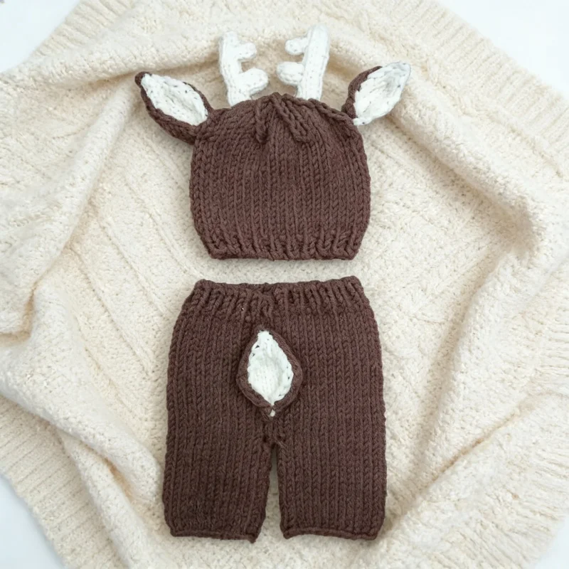 Photography Coffee - Handmade Knit Hat Pants Newborn Deer